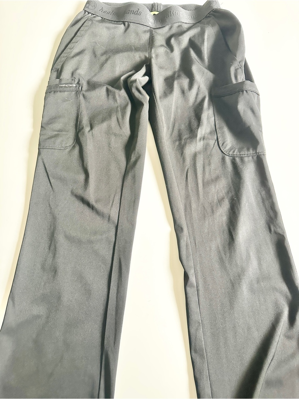 healing hands Black Cargo Scrub Pants with Elastic Waist